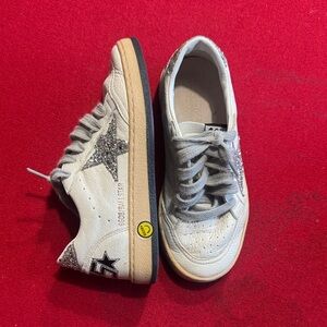 Kids Golden Goose Glitter Star Sneakers - Silver and White